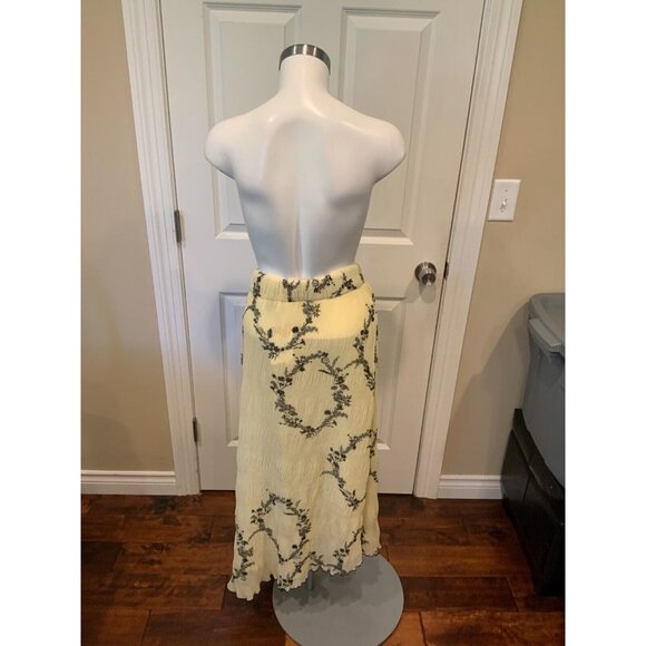 Ganni Light Yellow & Black Floral Pleated Georgette Maxi Skirt, Size XL (42) NWT - Picture 7 of 8
